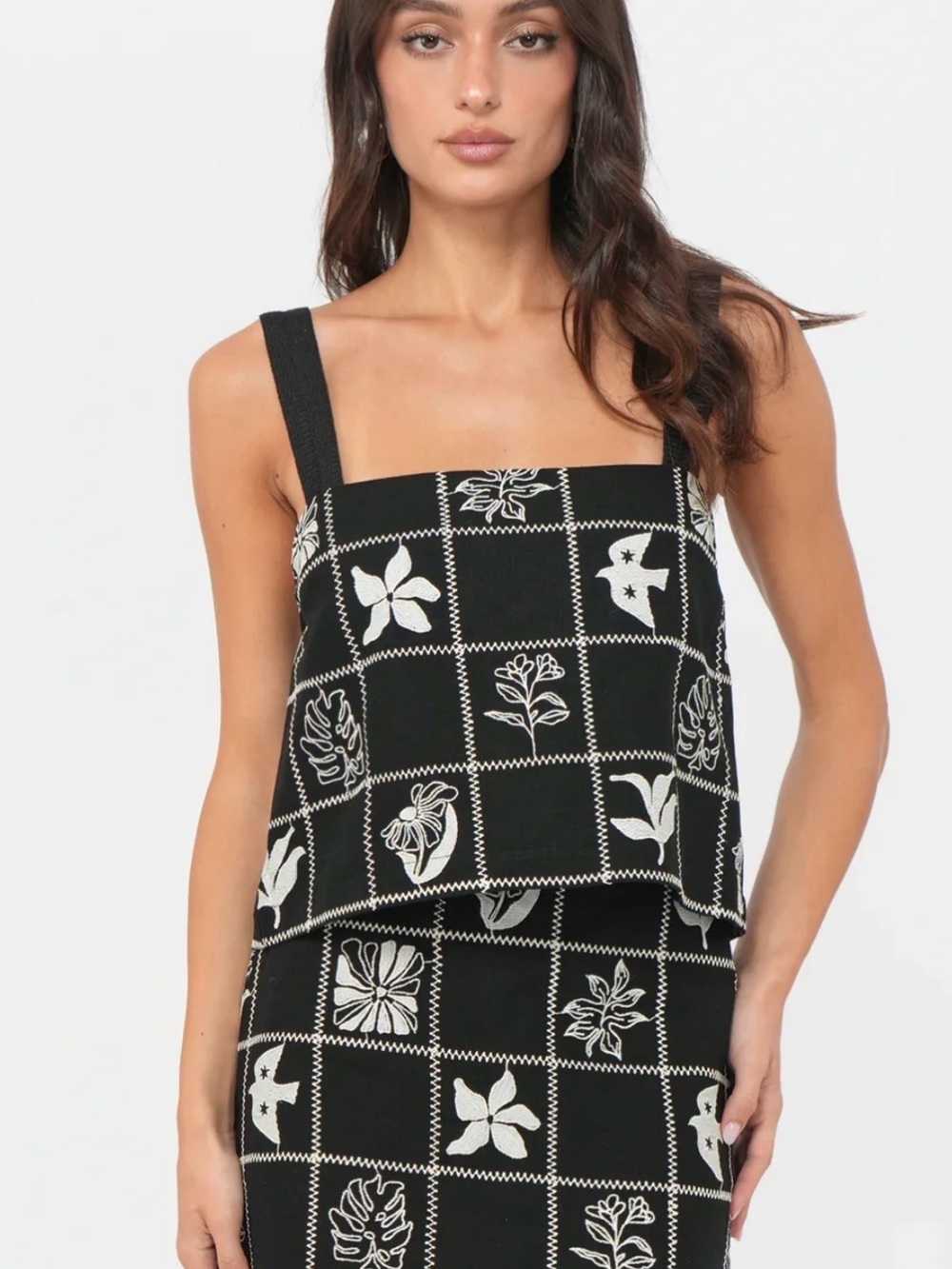 Size Small, Greylin Lauren Embroidered Top/Skirt set, black and cream